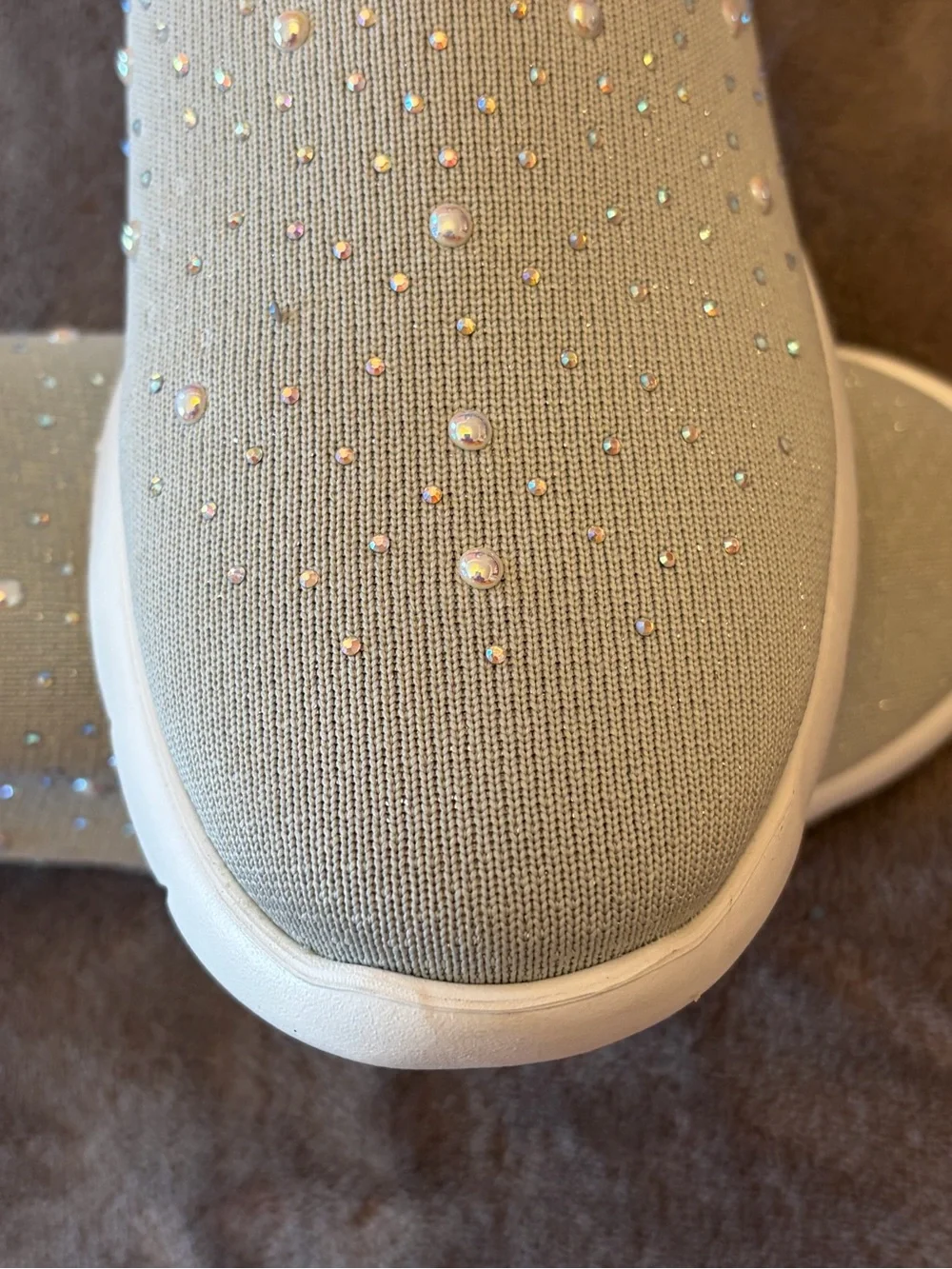 Knit Slip-On Sneakers with Pearl & Crystal Accents - Light Green - Picture 6 of 7